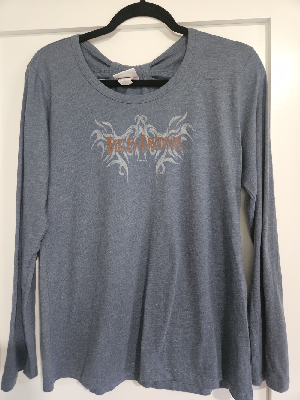 Harley Davidson Women's Long Sleeve Cut Out Back Shirt Smoky Mountain TN Blue XL